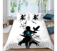 MUNOOR Housse de Couette 140x200 Style Animé avec Fermeture Éclair Manga Japonais Parure de Lit 1 Personne Enfant Fille Garçon Microfibre Ensemble de Literie avec 2 Taies d'oreiller