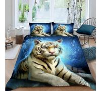 MUNOOR Housse de Couette 140x200 Tigre avec Fermeture Éclair Animaux De La Forêt Parure de Lit 1 Personne Enfant Fille Garçon Microfibre Ensemble de Literie avec 2 Taies d'oreiller