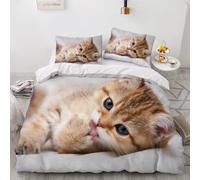 MUNOOR Housse de Couette 200x200 Chat 3D Motif Parure de Lit 2 Personnes Ado Douce Microfibre Ensemble de Literie Animaux Mignons avec Fermeture Éclair et 2 Taies d'oreiller 50x75