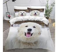 MUNOOR Housse de Couette 200x200 Chien De Montagne Billie 3D Motif Parure de Lit 2 Personnes Ado Douce Microfibre Ensemble de Literie Neige Animaux avec Fermeture Éclair et 2 Taies d'oreiller 50x75cm