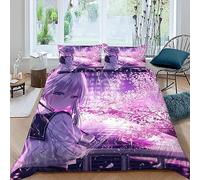 MUNOOR Housse de Couette 200x200 Fille Animée 3D Motif Parure de Lit 2 Personnes Ado Douce Microfibre Ensemble de Literie Violet avec Fermeture Éclair et 2 Taies d'oreiller 50x75
