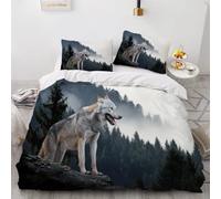MUNOOR Housse de Couette 200x200 Loup 3D Motif Parure de Lit 2 Personnes Ado Douce Microfibre Ensemble de Literie Animal avec Fermeture Éclair et 2 Taies d'oreiller 50x75