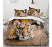 MUNOOR Housse de Couette 220x240 Bébé Tigre Parure de Lit 2 Personnes Adultes Imprimé 3D Animal Microfibre Ensemble de Literie avec Fermeture Éclair et 2 Taies d'oreiller 50x75