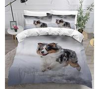 MUNOOR Housse de Couette 220x240 Berger Australien Parure de Lit 2 Personnes Adultes Imprimé en 3D Neige Animaux Microfibre Ensemble de Literie avec Fermeture Éclair et 2 Taies d'oreiller 50x75