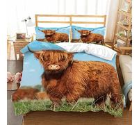 MUNOOR Housse de Couette 220x240 Bœuf Parure de Lit 2 Personnes Adultes Imprimé 3D Animal Microfibre Ensemble de Literie avec Fermeture Éclair et 2 Taies d'oreiller 50x75