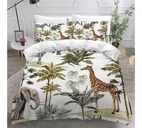 MUNOOR Housse de Couette 220x240 éléphant Girafe Parure de Lit 2 Personnes Adultes Imprimé 3D Animaux De La Jungle Microfibre Ensemble de Literie avec Fermeture Éclair et 2 Taies d'oreiller 50x75