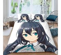 MUNOOR Housse de Couette 220x240 Fille Animée Parure de Lit 2 Personnes Adultes Imprimé 3D Manga Japonais Microfibre Ensemble de Literie avec Fermeture Éclair et 2 Taies d'oreiller 50x75