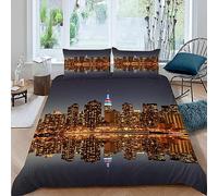 MUNOOR Housse de Couette 220x240 New York Parure de Lit 2 Personnes Adultes Imprimé 3D Vue sur La Ville Microfibre Ensemble de Literie avec Fermeture Éclair et 2 Taies d'oreiller 50x75