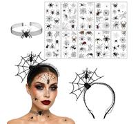 MUNSKT 10 Feuilles Fashing Tatouages Araignée, Collier Araignée Cheveux Bijoux Femmes, Halloween Araignée Maille Cheveux Pneus pour Les Femmes Halloween Fashing Party Cosplay.