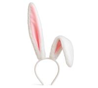 MUNSKT 1PCS Diadème à Oreilles de Lapin Blanc & Rose - Hauteur 14cm, Oreilles 22cm, Accessoire de Déguisement pour Pâques, Noël, Halloween, Coiffe Fluffy pour Adultes