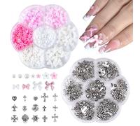 MUNSKT 2 Coffrets Mix Cute & Punk - Bijoux pour Ongles 3D, Bowknot rose-blanc, Croix Chrome Hearts, Perles, Style gothique, pour décorer les ongles, les étuis de téléphone portable