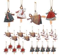 MUNSKT 20 Pièces Décorations pour Sapin de Noël Lot de 20 Pendentifs en Forme d'ange pour Sapin de Pendentifs en Bois Ange Gardien Porte Décoration de Noël en Bois Gardien Cadeau
