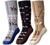 MUNSKT 3 Paires Chaussettes Hautes Femmes,Horse Riding Socks,Cadeaux équestres pour Femmes