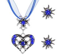 MUNSKT 3 Pièces Dirndl Jewelry Set, Love Collier et Bouchons d'oreilles Dirndl Vêtements Accessoires pour Femme Oktoberfest. (Dunkelblau)