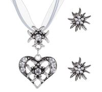 MUNSKT 3 Pièces Dirndl Jewelry Set, Love Collier et Bouchons d'oreilles Dirndl Vêtements Accessoires pour Femme Oktoberfest. (Weiß)