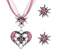 MUNSKT 3 Pièces Dirndl Jewelry Set, Love Collier et Bouchons d'oreilles Dirndl Vêtements Accessoires pour Femme Oktoberfest. (Rosa)