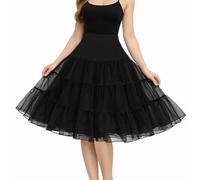 MUNSKT 50s Retro Petticoat Underskirt,Vintage A-Line Crinoline,Classic Elastic Rockabilly Tutu Skirt for Prom Evening Wedding Dress Ladies Half Slip Dress-up Cosplay Halloween Costume (Black)