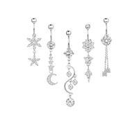 MUNSKT 5Pcs 14G Belly Button Rings Set - Surgical Steel Navel Piercing Jewelry with Pearls, Silver Belly Bars for Women