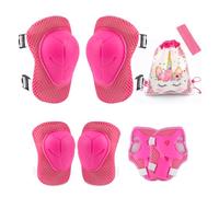 MUNSKT 8pcs Kids Rose genouillère poignet coudière set avec cordon de rangement sac et ceinture de cheveux, 3 - 12 ans fille réglable équipement confortable pour le roller, scooter et patin à roulette