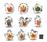 MUNSKT 9PCS automne couteau à biscuits avec sac de rangement en acier inoxydable biscuit pâtisserie DIY set feuille d'érable citrouille écureuil champignon hibou motif Thanksgiving Party Bake