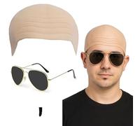 MUNSKT Accessoires de cosplay, ensemble de cosplay, cuir chevelu chauve, yeux de soleil cool, petit morceau de fausse barbe noire, costume de fête pour homme