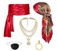 MUNSKT Accessoires de costume de pirate pour femmes, foulard et écharpe, chaîne de taille, bracelet, bague de nez, cache-œil, ensemble de costume pour Halloween, carnaval et cosplay
