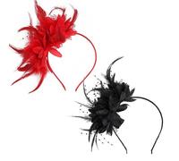 MUNSKT Bandeau Plumes De Fleur Artificielle, 2 Pcs à Rouges Et Noirs Pour Femmes, AnnéEs 1920 Fascinateur Plumes, Accessoires Coiffure Cocktail, Mariage, Bal Fin D'Année, Mascarade, Fête Du Thé