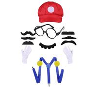 MUNSKT Déguisement Mari et Luigi Rouge/Vert - Set avec Chapeau, Gants, Moustaches & Accessoires, pour Carnaval Halloween Party Decoration Cosplay Outfit Adultes(Rouge)