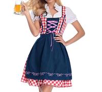 MUNSKT Dirndl Dames avec Tablier Robe Folklorique pour la Fête de la Bière, Mode Bavaroise de Costumes en Longueur Midi