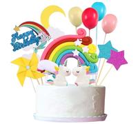 MUNSKT ensemble de 32 pièces décorations de gâteau Licorne, couche de gâteau d'anniversaire pour enfants, Rainbow Planet Cloud ballons pour hommes et femmes, macaron Decoration Party Supplies