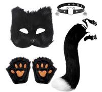 MUNSKT Ensemble de masques de renard à fourrure - Masque de renard en fausse fourrure, queue en fourrure, collier ras du cou et gants, accessoires de déguisement pour enfants et adultes