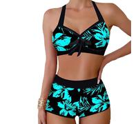 MUNSKT Femme Maillots de Bain Bikini Ensemble de Deux pièces Beau Maillot de Bain Imprimé Maillots de Bain Taille Haute (FR/ES, Alpha/Lettres, TTG, Taille Normale, Taille Normale, Green)