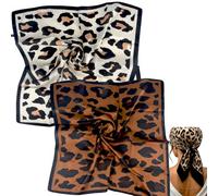 MUNSKT Lot de 2 foulards carrés en mousseline de soie pour femme, imprimé léopard, bandanas élégants et foulards pour la plage, les vacances