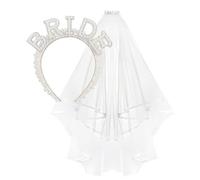 MUNSKT Mariée Perle Bandeau Voile Avec Voile Blanc Bandeau Amovible Diadème en Strass pour Fête Prénuptiale Fille Fête Cadeau Fiançailles