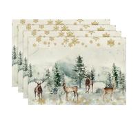 MUNSKT Noël Lot de 4 Sets de Table Napperons en Lin Lavables Pin élan Flocons de Neige Décor de Vacances Lavables Joyeux Noël Sets de Table pour Saisonnier Cuisine Table 45 x 30cm