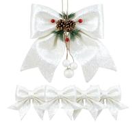 MUNSKT Noeud Sapin Noel, 5 Pcs Blanc Decoration Noel Sapin, pour Les Décorations du Sapin de Noël, L'Emballage des Cadeaux, Les Portes et Les Cadeaux