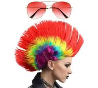 MUNSKT Punk Mohican Wig,Funny Wigs,80s Rocker Funny Wigs with Sunglasses,Dress up Wig,Costume Rocker Fancy Accessories for Music Festivals Parties Special Events