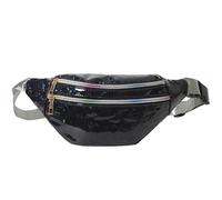 MUNSKT Sac Banane Brillante avec bandoulière Ajustable, Trois Compartiments, Fermeture Fluide, Sac à Taille imperméable, Flash Laser éclatant