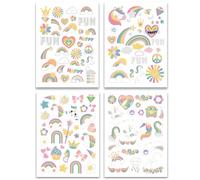 MUNSKT Unicorn Kids tatouage temporaire, 4 autocollants de tatouage temporaire Unicorn Rainbow Flower Kids avec 118 motifs imperméables pour garçon ou fille.