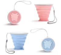 MUNTE 2 Pièces Gobelet Pliable en Silicone 250 ml, Tasse Pliable avec Bouchon Scellé, Gobelet Retractable 1,5 cm Épaisseur Plié mit Cordelette Suspension, pour Camping et Pique-Niques