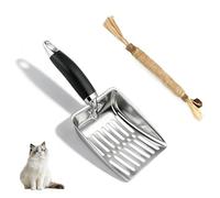 MUNTE 25,5 × 10 cm Pelle Litiere Chat avec Jouets pour Chats, Pelle à Litière Chat in Acier Inoxydable, Séparation Efficace, pour Petites Particules Telles Que la Litière pour Chats, Sable, Coquillage