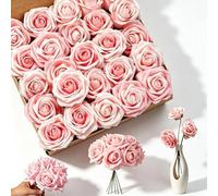 MUNTE 25 Pièces Rose Artificielle en Mousse, Bouquet de Fleurs Hyperréalistes, Fausse Rose Tendre avec Tiges, Fleur Rose, Parfaites pour la Décoration de Fêtes, Mariages et Tables