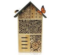 Muntel Hôtel à insectes - Naturel et résistant aux intempéries - Maison à insectes en bois naturel pour abeilles, abeilles sauvages, coccinelles, hôtel d'abeilles, aide à la nidification à suspendre