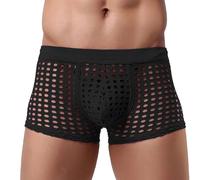 Munweiyu Boxer pour homme en maille filet transparent respirant sous-vêtement ajouré rétro uni lingerie érotique basique slip respirant pour homme, Noir , L