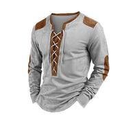 Munweiyu Chemise à lacets pour homme Patchwork Henley Chemise à lacets Chemise de pirate Viking Vintage Chemise traditionnelle médiévale Renaissance Chemises légères à manches longues respirantes