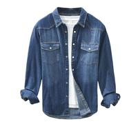 Munweiyu Chemise en jean dégradée pour homme - Manches longues - Coupe droite - Veste de transition légère - Chemise en jean - Chemise à manches longues - Coupe ajustée - Chemise d'affaires, Bu2, XL