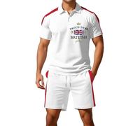 Munweiyu Combinaison d'été 2 pièces avec inscription en Angleterre avec drapeau Union Jack - Ensemble de 2 pièces - Polo avec pantalon court - Short à manches courtes - Survêtement drapeau britannique