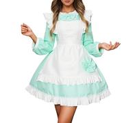 Munweiyu Costume de femme French Maid - Robe de soubrette - Costume gothique - Col de poupée - Mini robe rétro Lolita - Robe de servante - Jolie robe française - Cosplay pour Halloween, carnaval, vert