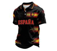 Munweiyu Polo de combat taureau espagnol pour homme, drapeau espagnol, taureau, imprimé 3D, manches courtes, combat bovin, A8 noir., S