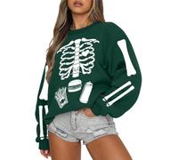 Munweiyu Pull Halloween Femme Gothique Squelette Oversize | Oversized Cartoon Festif, 3D Imprime Sans Capuche, Manches Longues Col Rond, Costume Festif